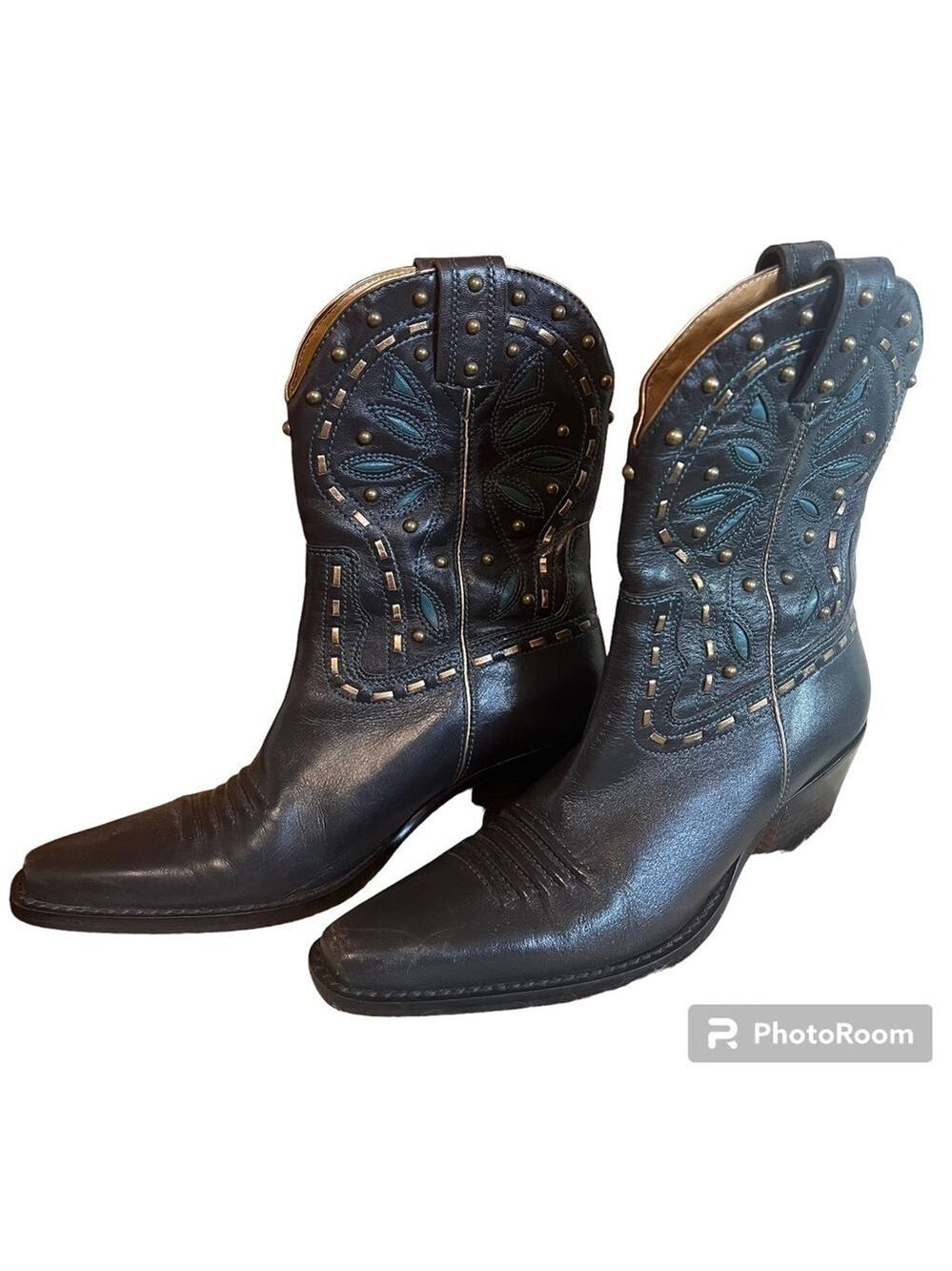 Cole Haan Brown Leather Studded Western Boots Sz-6